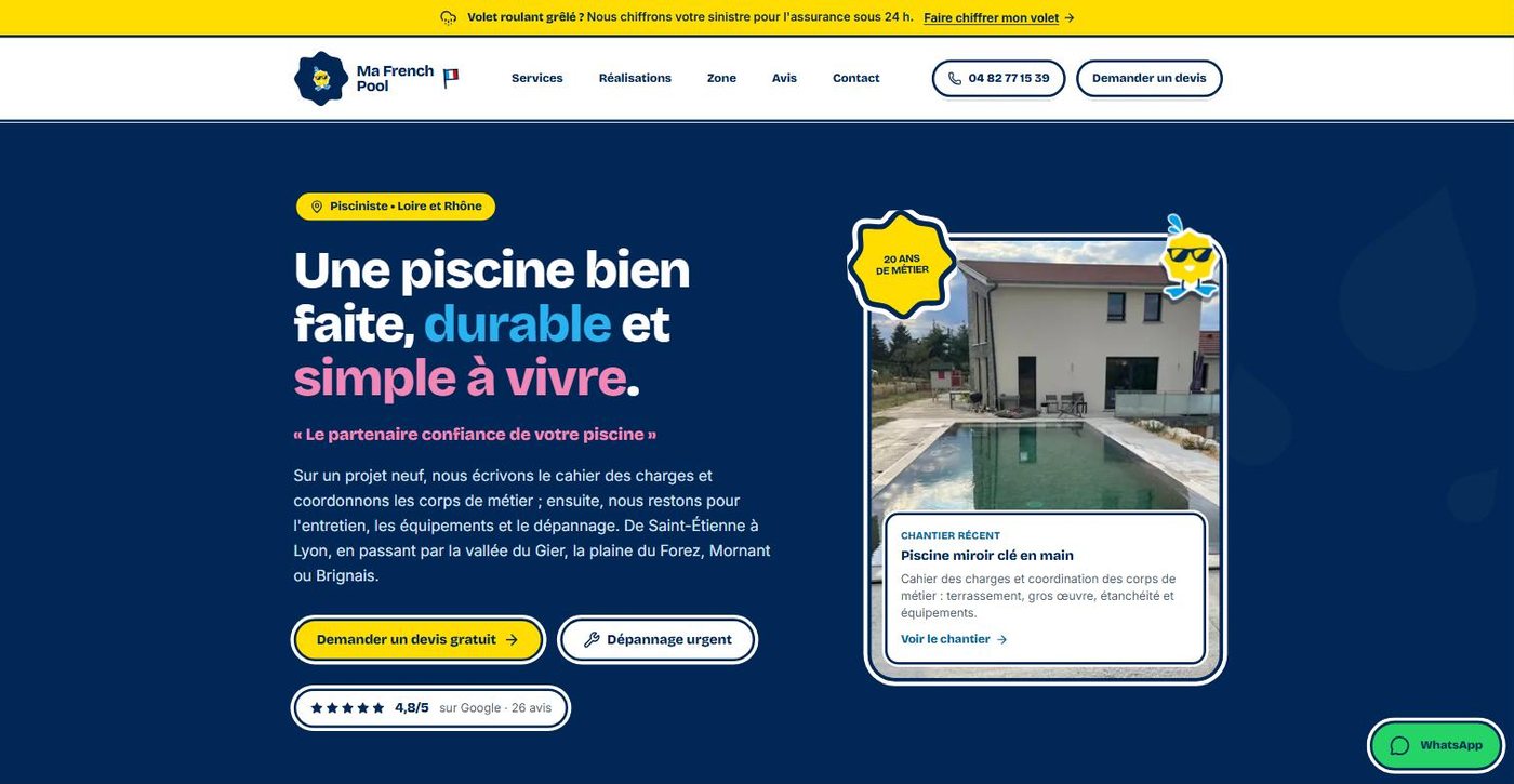 Page d'accueil du site Ma French Pool